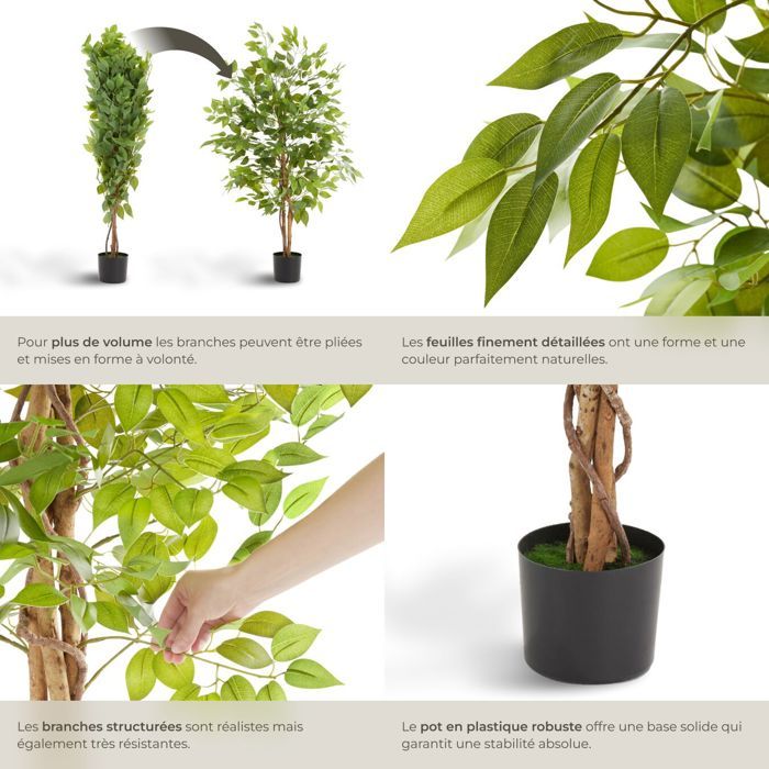 Plante Artificielle Ficus 3 Hjh OFFICE - Environ 85 Cm De Haut - Feuilles Persistantes Réalistes En Plastique - Sans Entretien