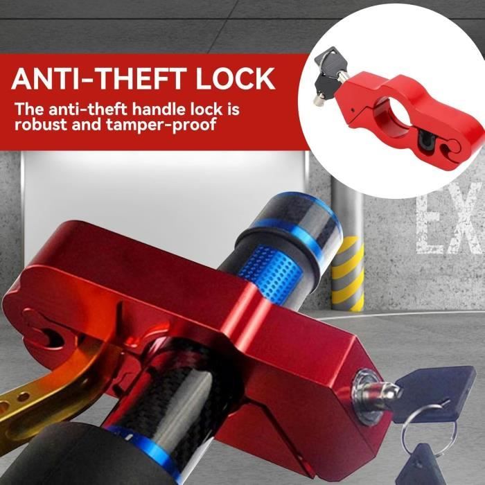 Antivol De Guidon Pour Moto/scooter - Bloque Levier De Frein Et Accélérateur - En Alliage D'aluminium (rouge) - Livré Avec 2 Clés Et Patins