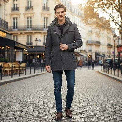 generisch Manteau d'hiver pour homme - Manteau court - Veste d'hiver - Manteaux - Col montant / col à revers - Mélange de laine - Doublure chaude