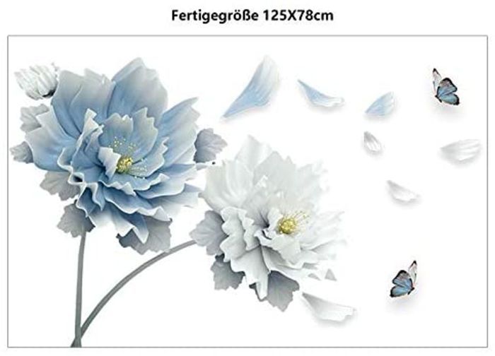 Sticker Mural Sticker Mural Pivoine Bleu Et Blanc De Fleurs De Pivoine ...