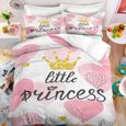 Petite princesse coeurs roses Parure de lit 3 pieces 1 housse de couette 140*200cm et 2 taies d'oreillers 63*63cm-0