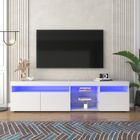 JAERLIUB Meuble TV / Banc TV avec LED - Meuble TV 180cm - Blanc - 3 portes et étagères - Bois MDF