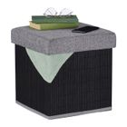 Relaxdays Tabouret rangement, rembourré, pliable, bambou, tissu, HxLxP : 36 x 35 x 35 cm, repose-pieds, noir-gris