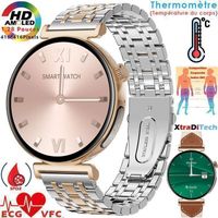 Montre Connectée ECG XtraDiTech Cardiofréquencemètre Thermomètre Moniteur Santé Multiparamétrique Écran AMOLED Appel 2Bracelets