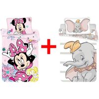 Disney parure de lit 2 pièces Minnie Mouse et Dumbo 100x135 couette + oreiller 40x60 cm 100% coton pour bébés, enfants, COFFRET