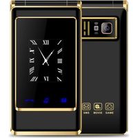 Téléphone portable à clapet Mobile senior Noir 2G, Double écran 3,0 pouces, Grandes touches, 6800 mAh batterie, Lampe de poche