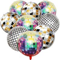 Lot De 9 Ballons Disco Aluminium 22 Pouces (55.9cm) - Effet Miroir 4D Multicolore - Pour Fête, Mariage, Anniversaire - 4