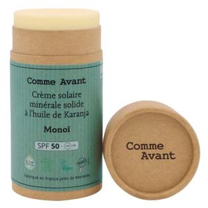 SOLAIRE CORPS VISAGE Crème solaire bio minérale solide SPF50 à l'huile de karanja - Parfum Monoï