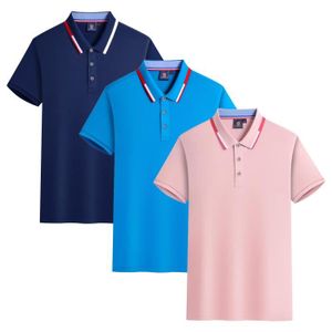 POLO Lot de 3 Polo Homme Ete Manches Courtes T-Shirt Elegant Couleur Unie Casual Top Respirant Tissu Confortable - Marine/bleu/rose