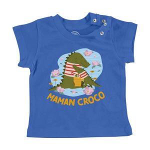 T-SHIRT T-shirt Bébé Manche Courte Bleu Odile la Maman Crocodile Dessin Illustration