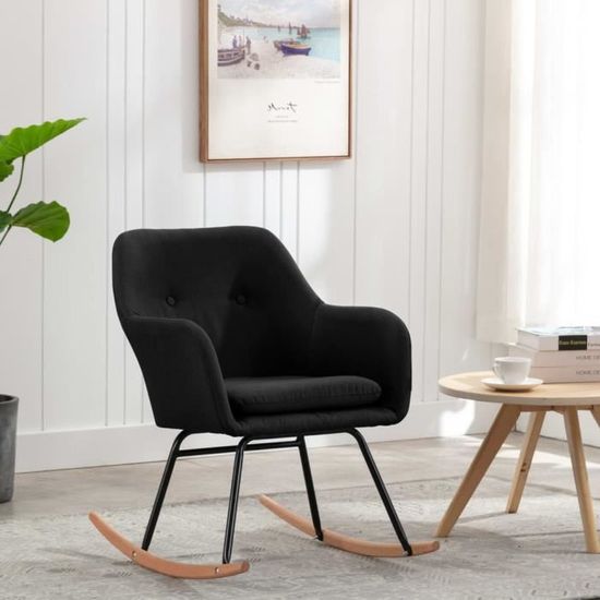 Chaise à bascule - Chaise de salon Fauteuil à bascule Confortable Noir - Tissu Parfait 781566