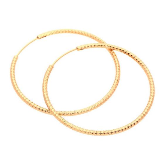 Boucles D'oreilles Créoles / Jonc Ciselé Plaqué Or Jaune 750 - Diamètre 20 Mm - Neuf Avec étiquettes