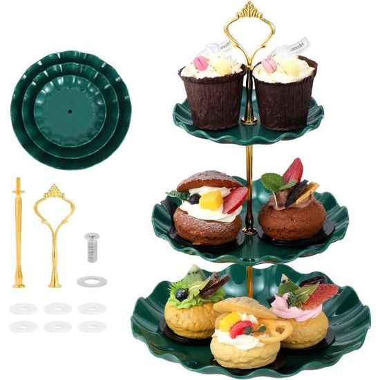 Support à Gâteaux 3 Niveaux Personnalisé – Assiettes Anciennes En Porcelaine, Motif Floral, Doré