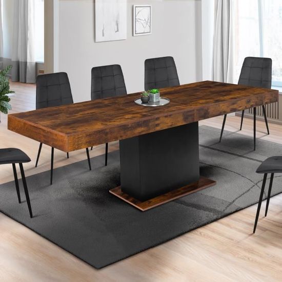 IDMARKET Table à manger extensible UGO 6-10 personnes bois noir et  imitation hêtre 160-200 cm design industriel - Cdiscount Maison