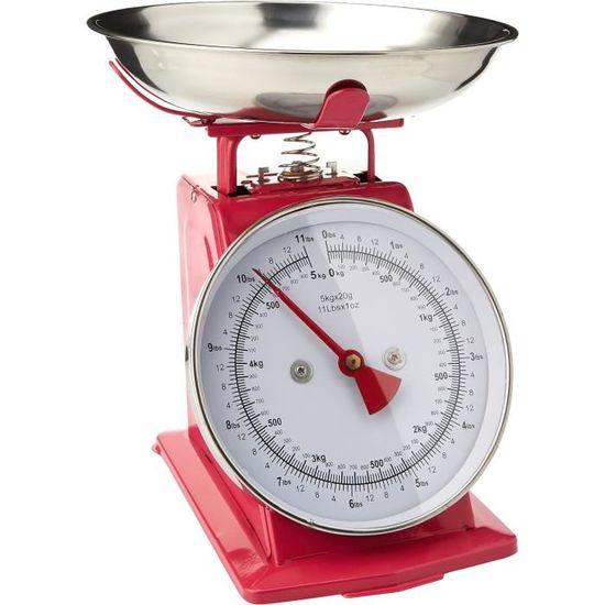 Balance de cuisine mécanique '' Rétro '' 5 kg Rouge Bol Amovible Ø 25 cm en  Inox