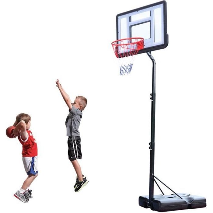 Panier de Basket sur Pied Hauteur Réglable de 2.1m-2.6m avec Roulettes pour Extérieur Noir Blanc