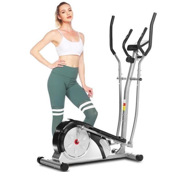 Vélo d'appartement entraîneur elliptique muet de contrôle magnétique de 8 niveaux avec volant moteur 6 kg LCD charge 120kg Gris