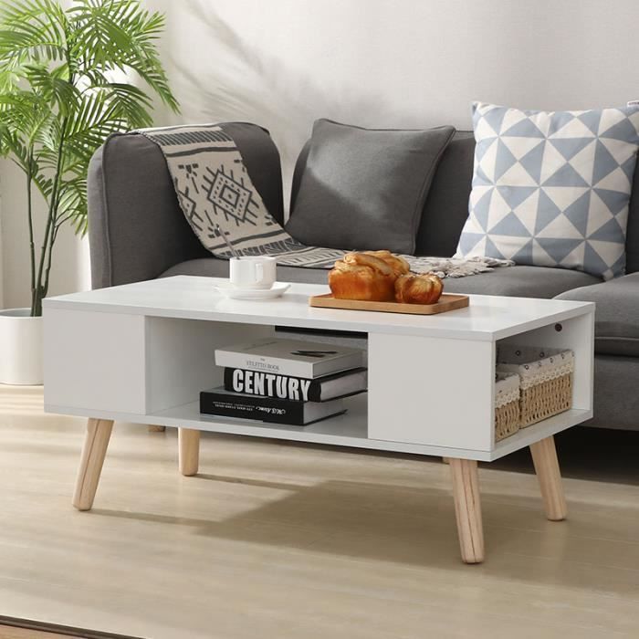 90*45*39cm - Blanc - Table basse & Meuble TV de rangement - style scandinave