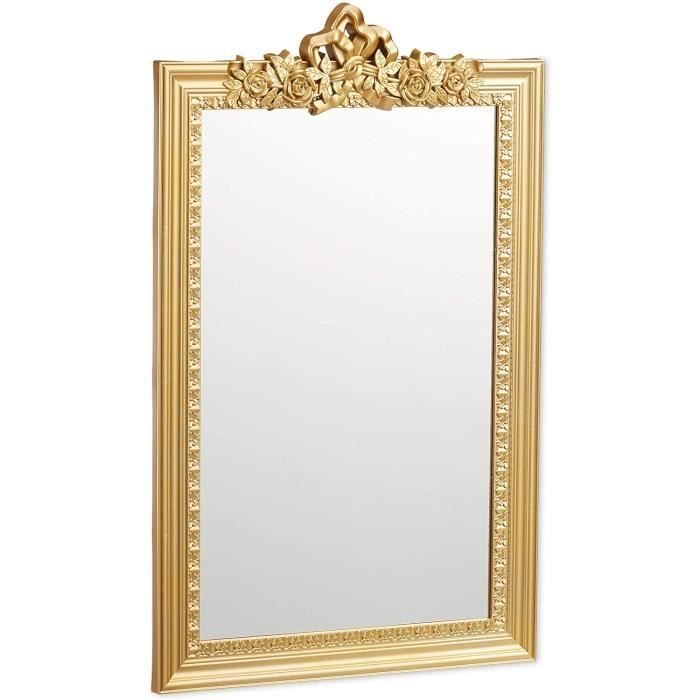 Relaxdays 10025535_259 Baroque, Miroir rectangulaire à accrocher, Design Antique, Couloir, Salle de Bain, doré, PP, Verre, Carton, O