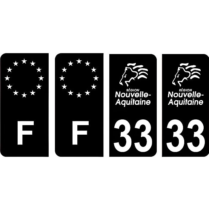 33 Gironde logo fond noir autocollant plaque immatriculation auto sticker Lot de 4 Stickers - Angles : arrondis