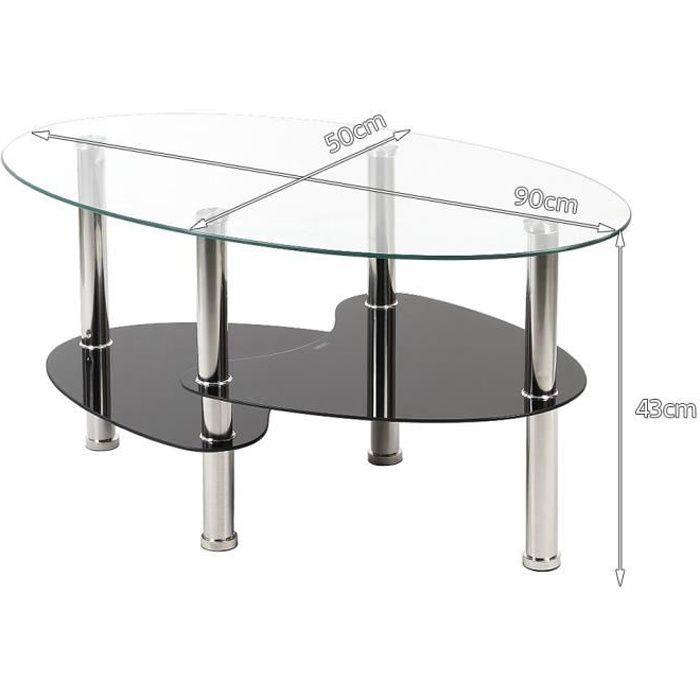 90 x 50 x 43 cm Table basse en verre trempé table de salon Barcelone Transparente et noir
