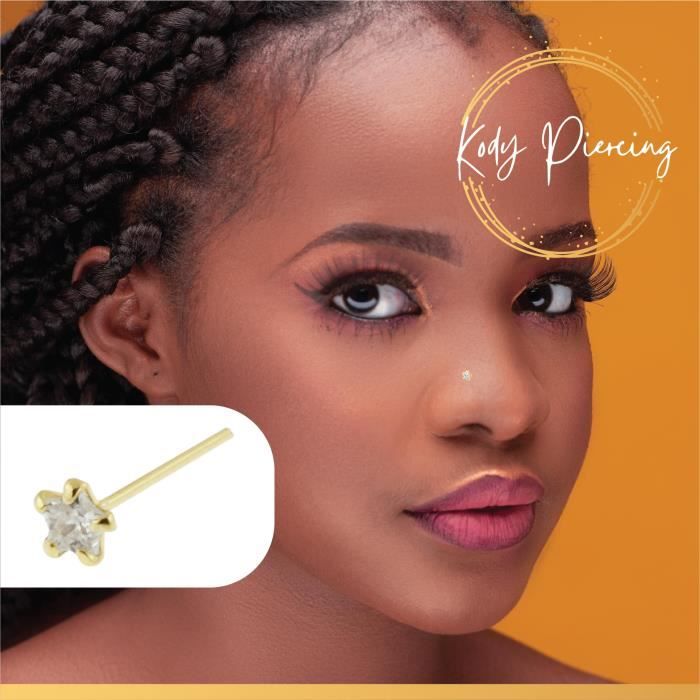 KODY PIERCING Stud Or Massif 9 Carats Orné d'une étoile en Zircon de 3mm