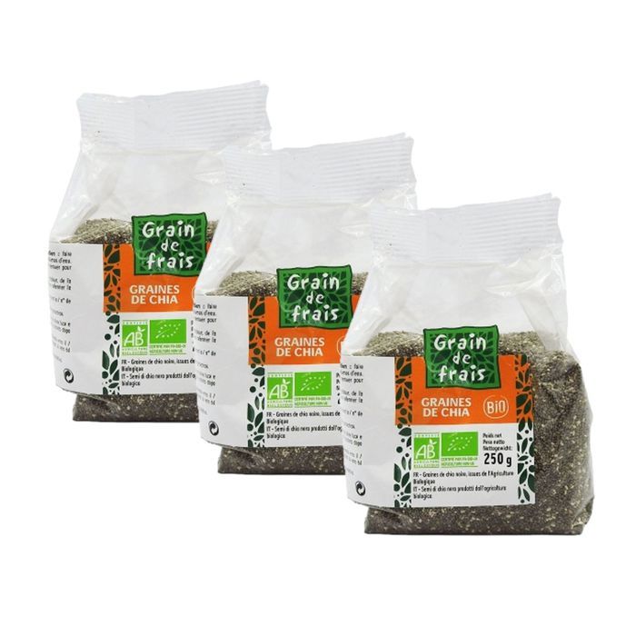 Lot 3X Graines de chia BIO - Grain de Frais - paquet 250g