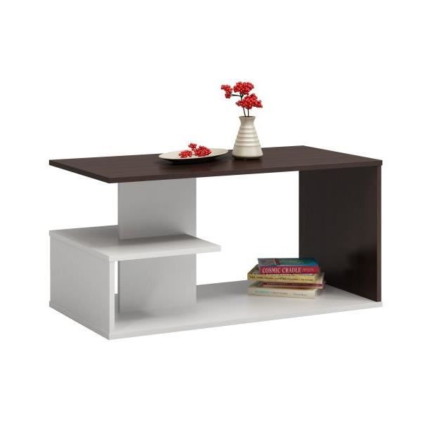 Table basse moderne 91x51x40 Dallas Wengé-Blanc