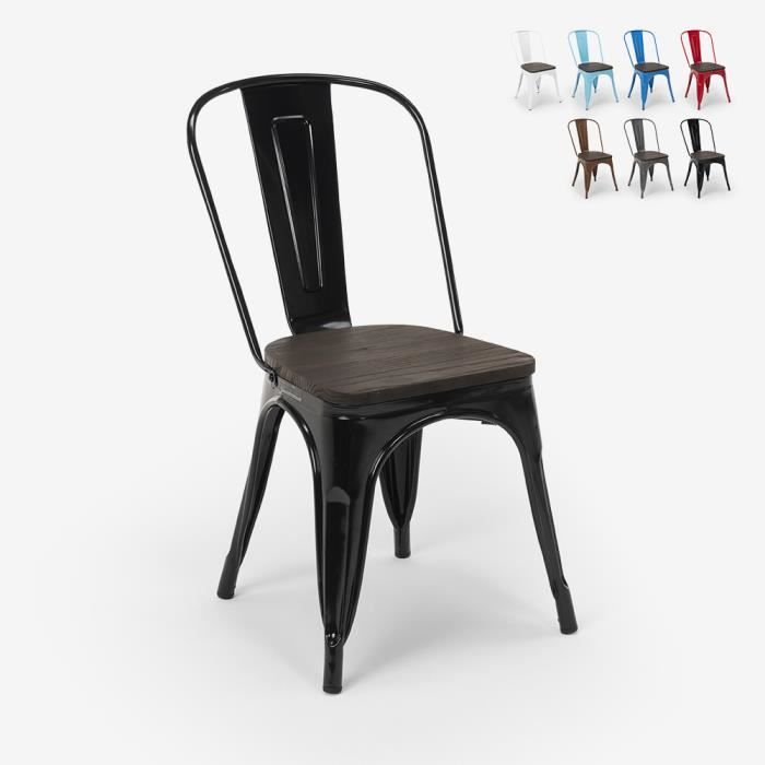 Chaises industrielles en bois et acier Tolix pour cuisine et bar STEEL WOOD - couleur:Noir