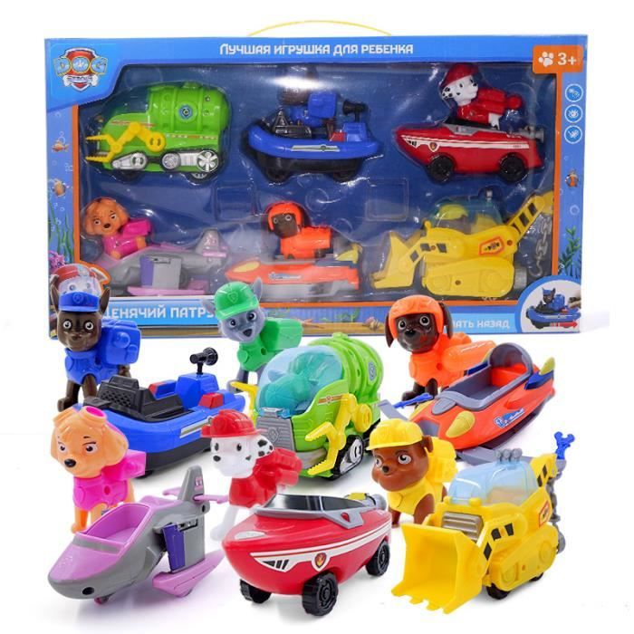 12 pcs / lot patrouille chiot chien tirer sauvetage voiture personnage de dessin animé scène jouet figurine enfants cadeau de noël