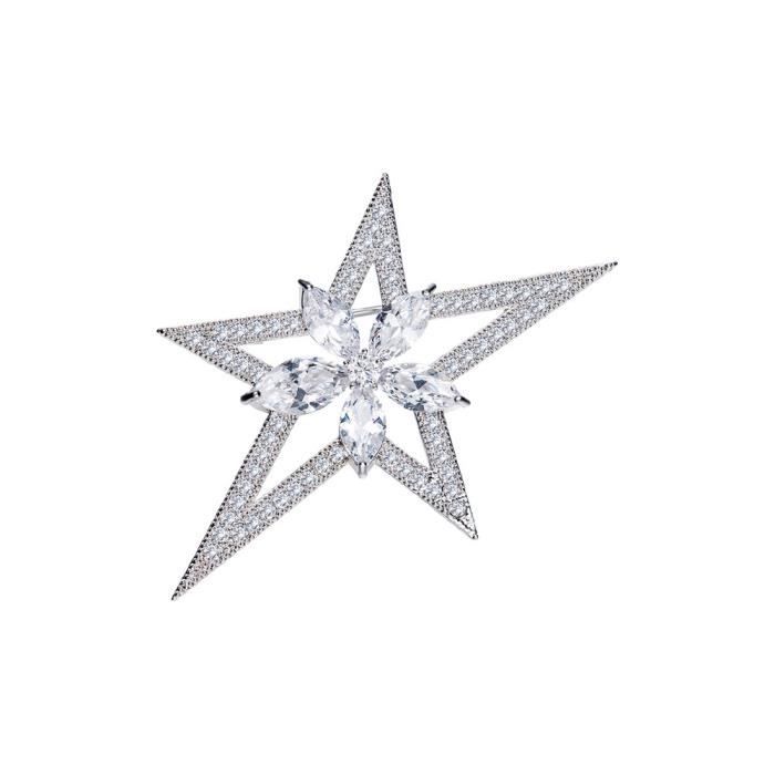 Broche Femme Etoile Cristal de Swarovski Element Blanc - Blue Pearls