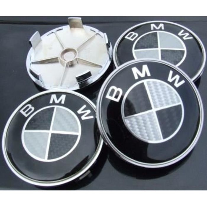 4 centres de roue BMW effet noir carbone 68mm cache moyeux enjoliveur