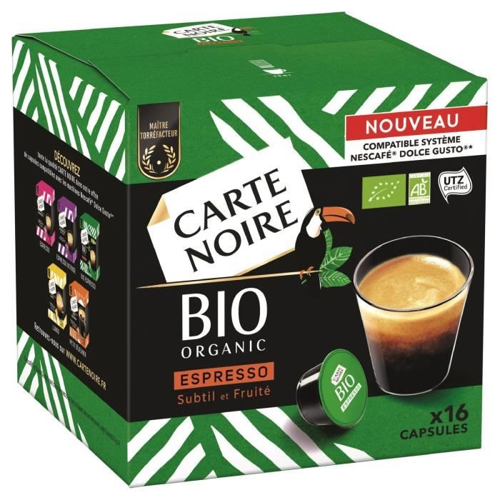 CARTE NOIRE Café capsules Bio Compatible DOLCE GUSTO - 16 capsules de 8g