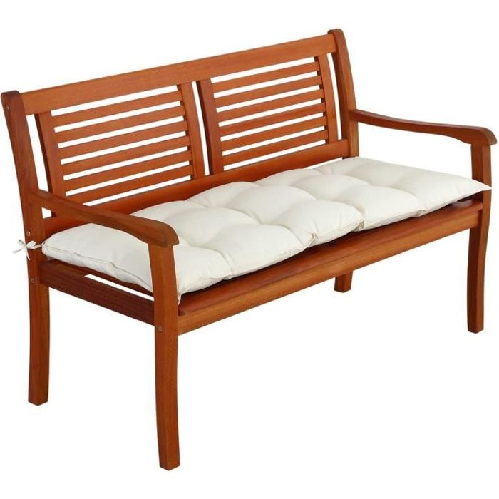 Coussin de banc avec attaches Crème 145x45x8cm Intérieur Extérieur Coussin pour banc Banquette 100% Polyester