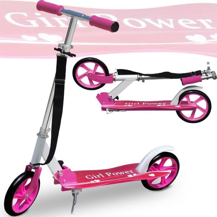 Trottinette pliable rose design -GIRL POWER- roues XXL avec sangle incluse