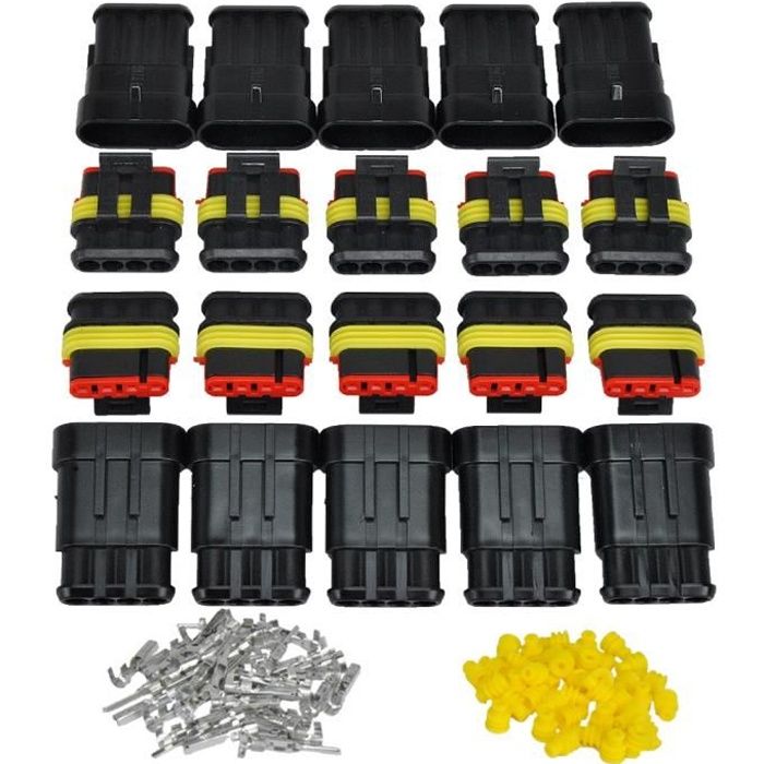 4 Broches 20–16 AWG Connecteur étanche électrique IP67 AMP PA66 Connecteur Imperméable 1,5 mm Terminaux Fiche prise de courant