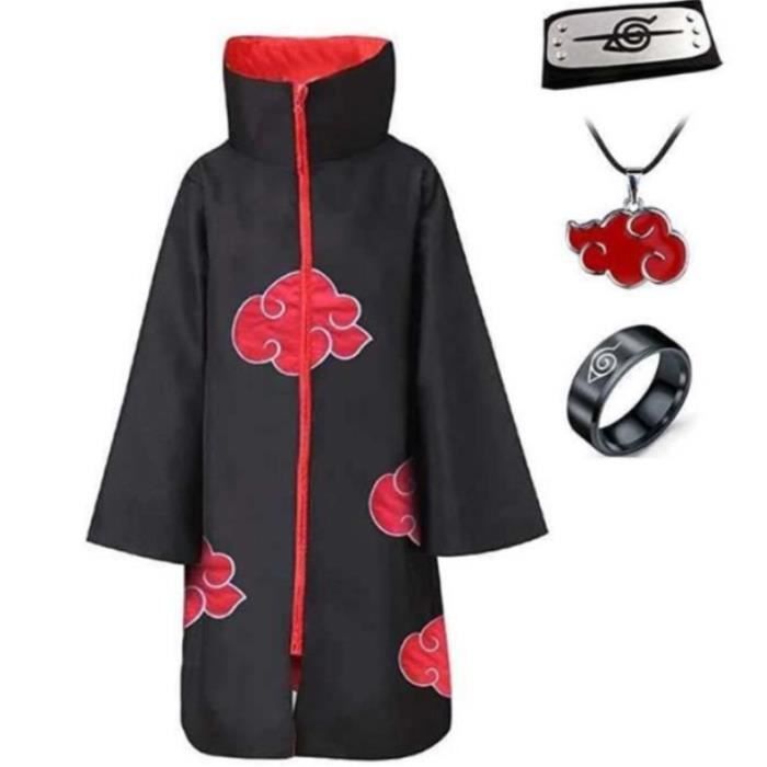 Déguisement de Akatsuki Uchiha Itachi Cosplay Halloween et Noel Cape avec bandeau collier et bague(XL)