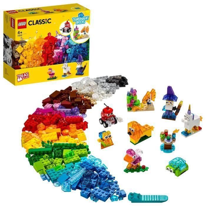 SHOT CASE - LEGO Classic 11013 Briques transparentes créatives, Jeu de construction en briques incluant des animaux pour enfants