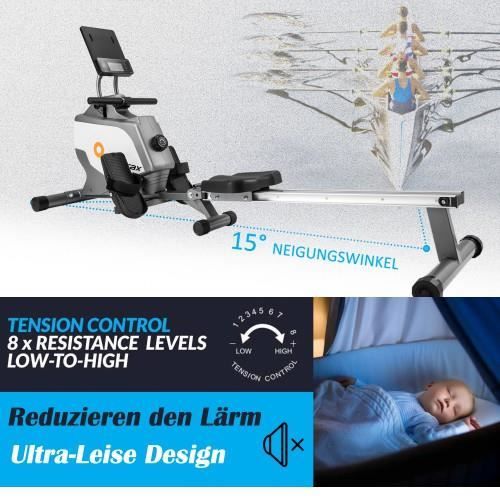 Rameur magnétique pliant avec système de serrage magnétique, moniteur LED, Équipement de fitness