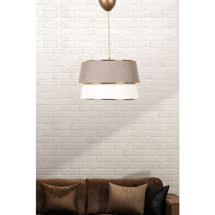 Suspension Nilaya D30cm Métal Bolanc et Or et Tissu Blanc et Beige