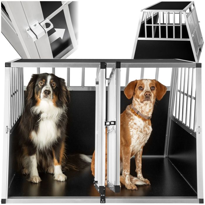 TECTAKE Cage de Transport pour Chien Double en Aluminium 104 cm x 90,5 cm x 69 cm Noir