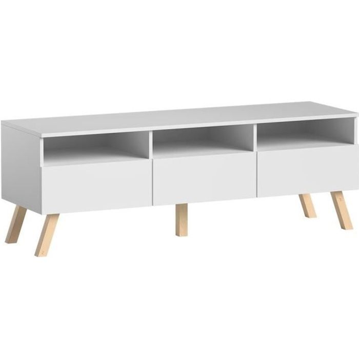 Astra II Meuble TV blanc mat Hi-FI salon séjour 150 cm meuble moderne style scandinave