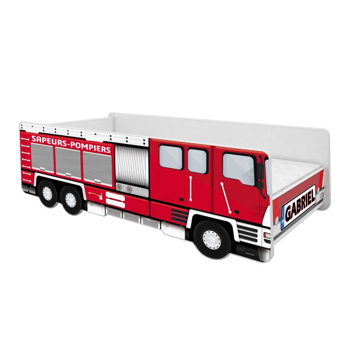 Lit enfant ACMA Voiture Sapeurs-Pompiers avec Matelas et Sommier 140x70 cm