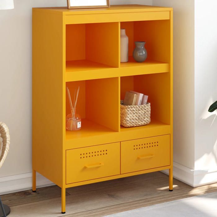 vidaXL Buffet Haut Armoire avec Pieds et Compartiments Meuble de Rangement Organisateur de Salle de Séjour Jaune 843105