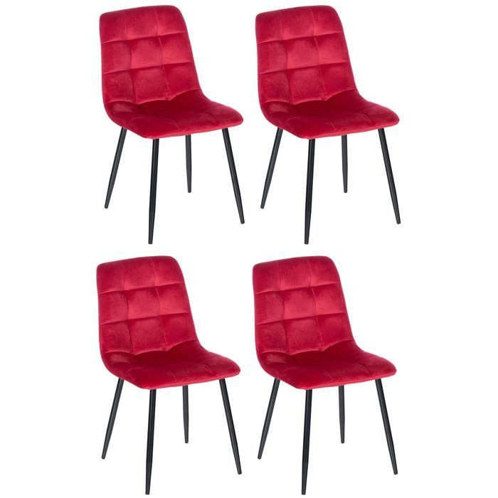 Lot de 4 chaises de salle a manger style moderne et confortable en velours rouge et metal noir 10_0001790 Lot de 4 chaises de salle a manger style moderne et confortable en velours rouge et metal noir 10_0001790