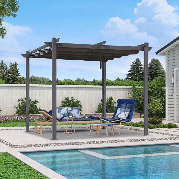Pergola Aluminium PURPLE LEAF 3 x 3 m Gris Toit Coulissant Extérieur Avec Toit Incliné Protecteur PURPLE LEAF