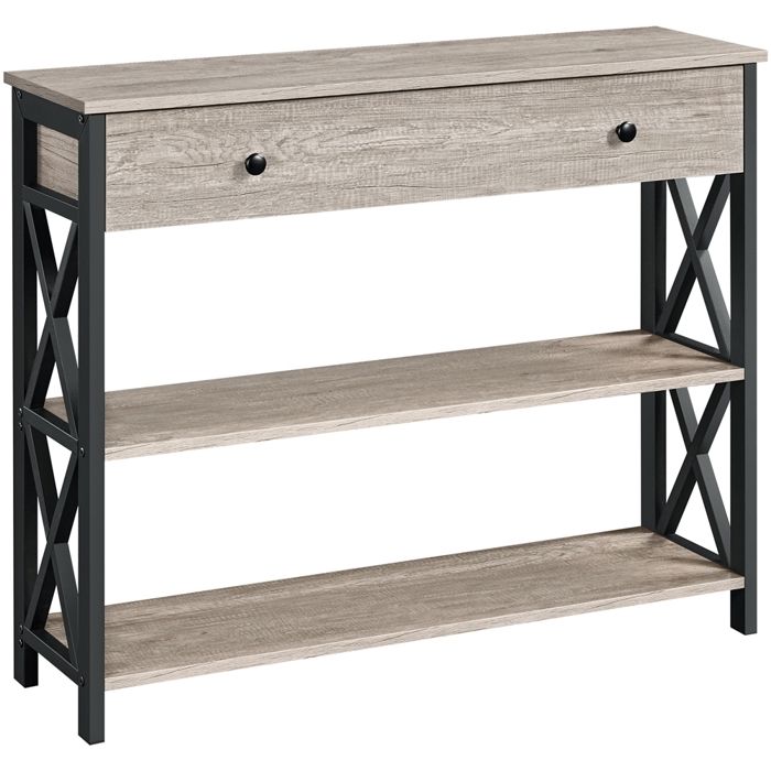 Yaheetech Table Console Industrielle en Bois et Métal avec 1 Grand Tiroir et 2 Étagères Gris Yaheetech Table Console Industrielle en Bois et Métal avec 1 Grand Tiroir et 2 Étagères Gris