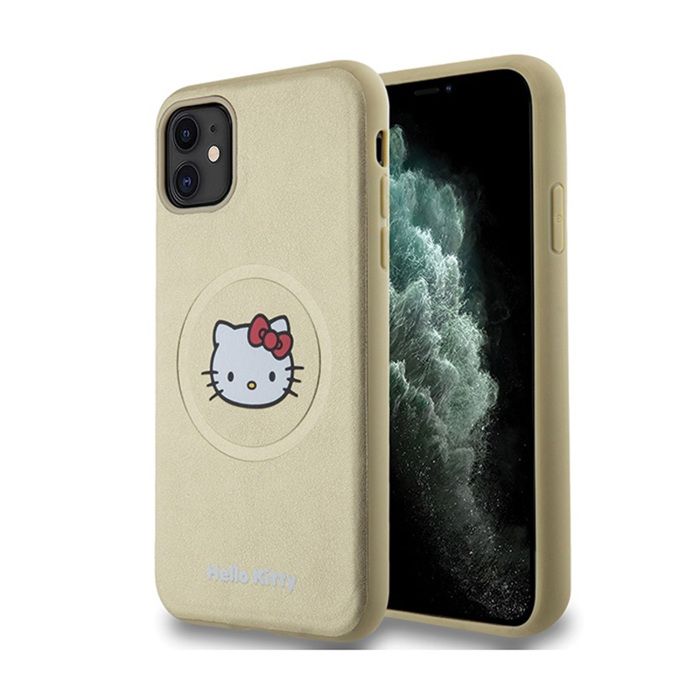 Étui en cuir - HELLO KITTY - iPhone 11 - MagSafe - Doré - Semi-rigide