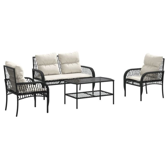 2025 RemiseSet canapés de jardin Salon bas de jardin 4 pcs avec coussins noir résine tressée - 1parcel SJ3471631