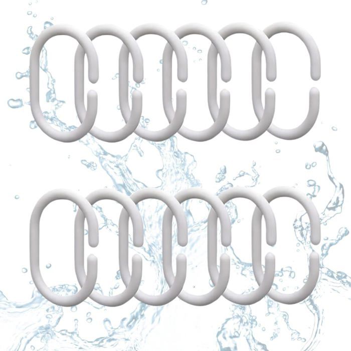 Lot De 24 Anneaux De Rideau De Douche En Forme De C – Plastique Robuste, Blanc, Facile à Installer - 5